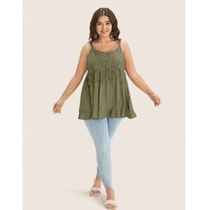 Bloomchic Plain Contrast Lace Ruffle Hem Cami Top - Size 26(4X) NWT